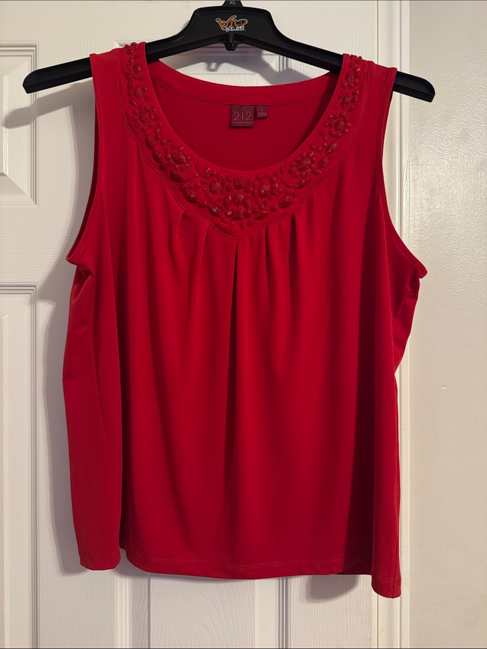 212 Collection Red Sleeveless Shell with Beaded Scoop Neckline